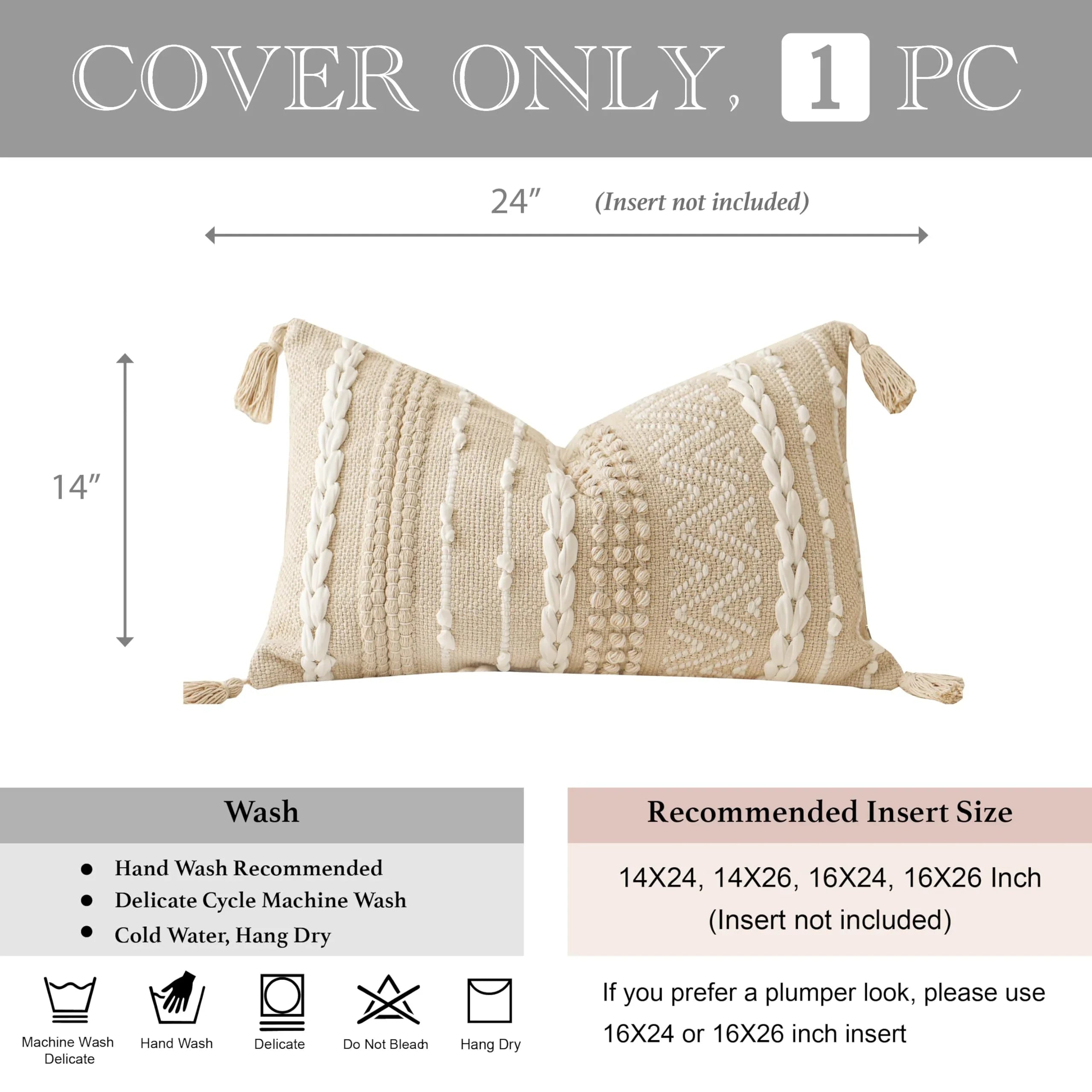 Cream Decorative Lumbar Pillow Cover – 14" x 36" - KJ Cozy Designs