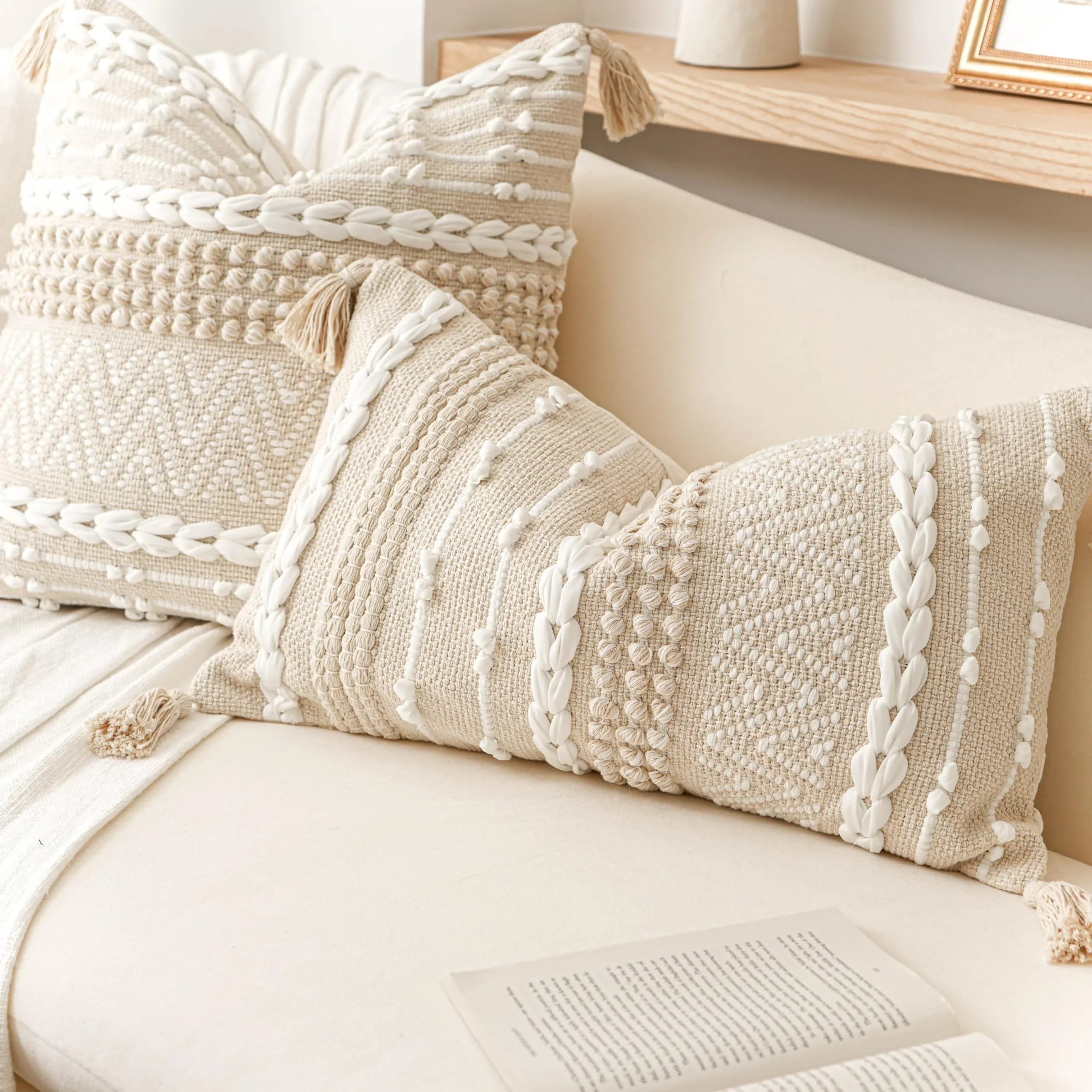 Cream Decorative Lumbar Pillow Cover – 14" x 36" - KJ Cozy Designs