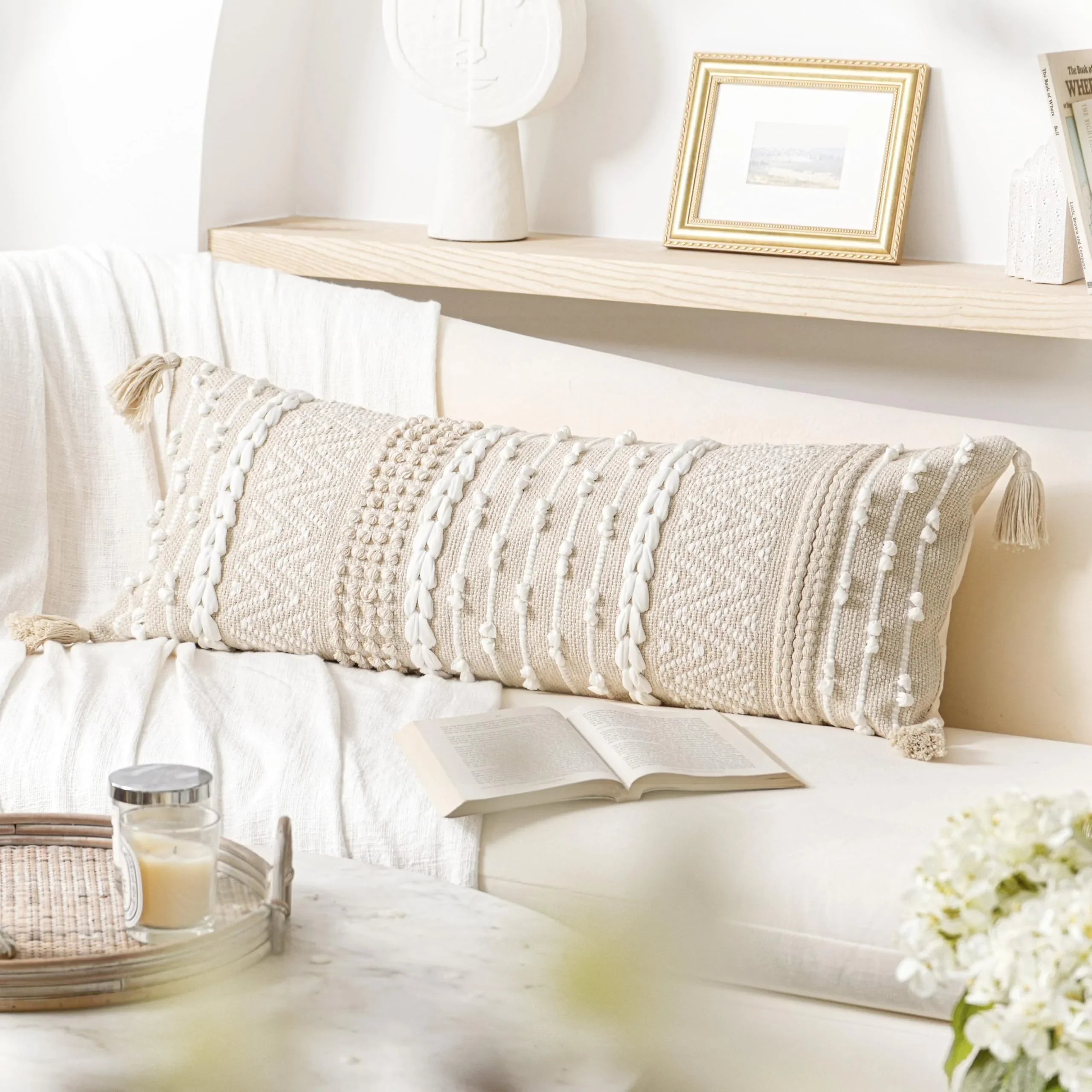 Cream Decorative Lumbar Pillow Cover – 14" x 36" - KJ Cozy Designs