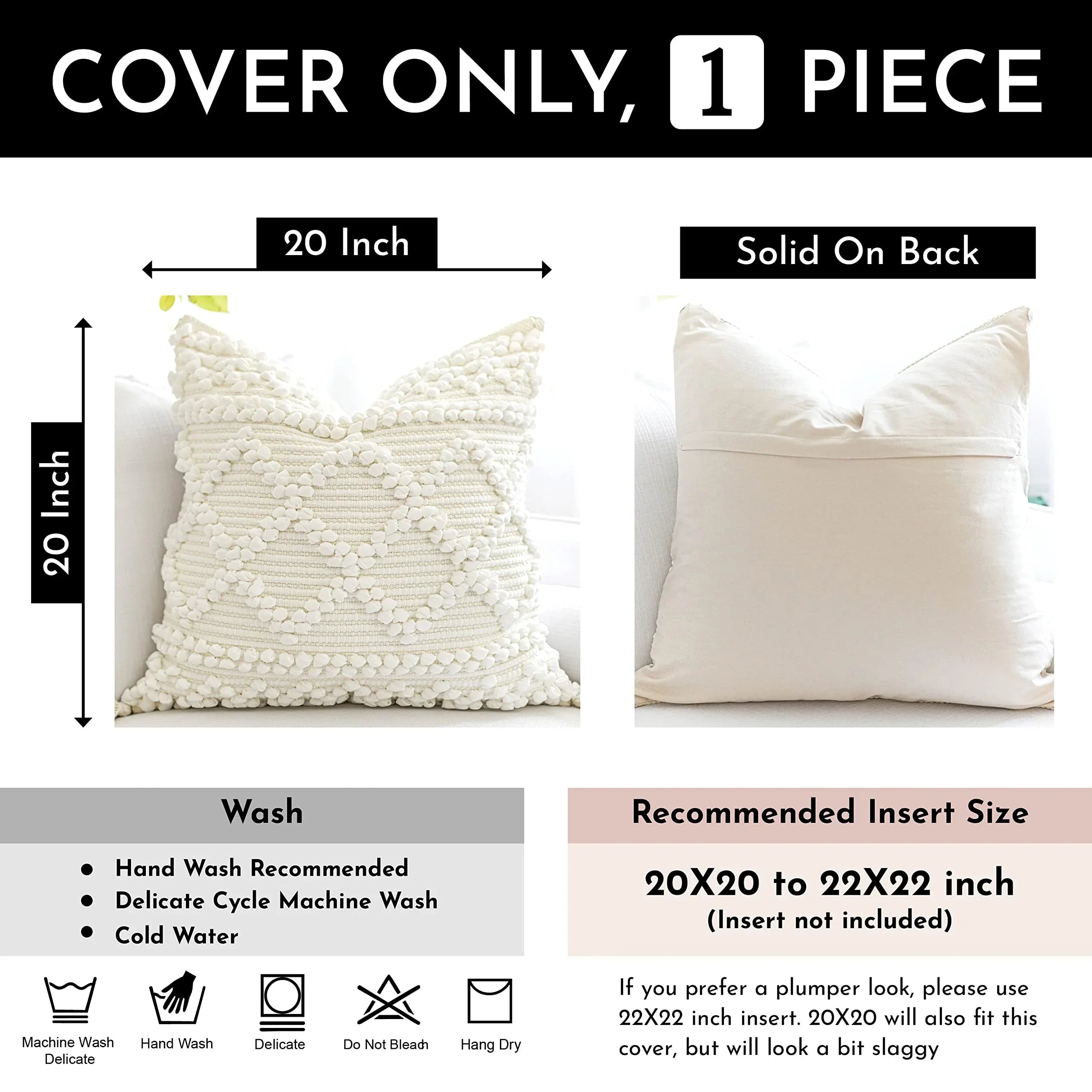 Cream Decorative Lumbar Pillow Cover – 14" x 36" - KJ Cozy Designs