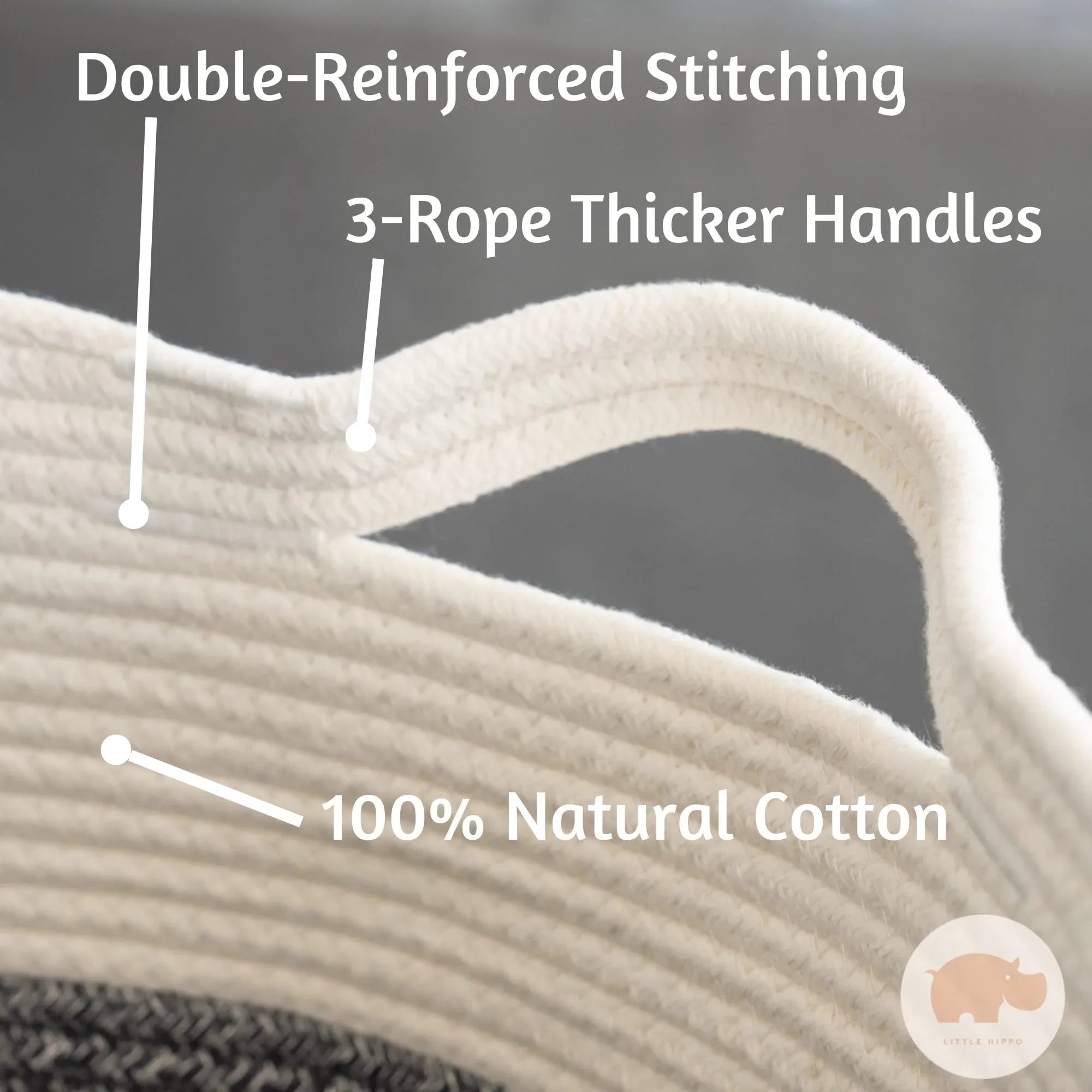 Little Hippo XXXL Cotton Rope Basket (22"x14") 100% Natural Cotton! Baby Gift, Large Blanket Storage for Living Room, Toy and Pillow Organizer (White & Brown) - KJ Cozy Designs