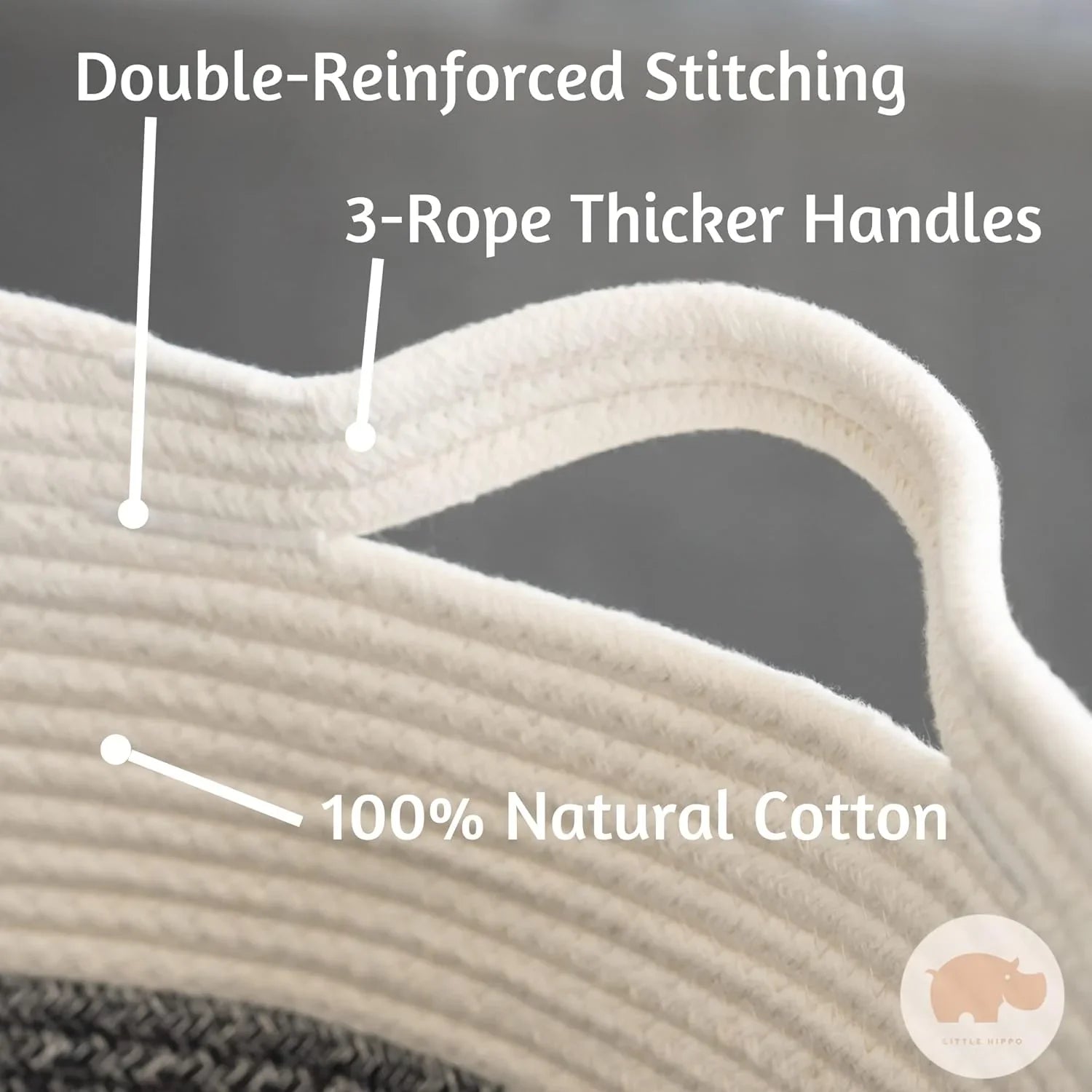 Little Hippo XXXL Cotton Rope Basket (22"x14") 100% Natural Cotton! Baby Gift, Large Blanket Storage for Living Room, Toy and Pillow Organizer (White & Brown) - KJ Cozy Designs