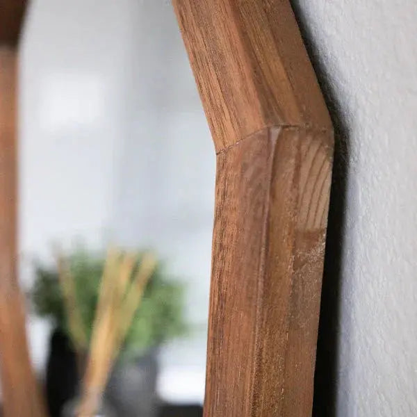 Rustic wooden mirror frame with natural grain, perfect for farmhouse or cottage decor