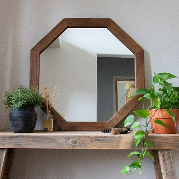 Octagon Wood Frame Mirror