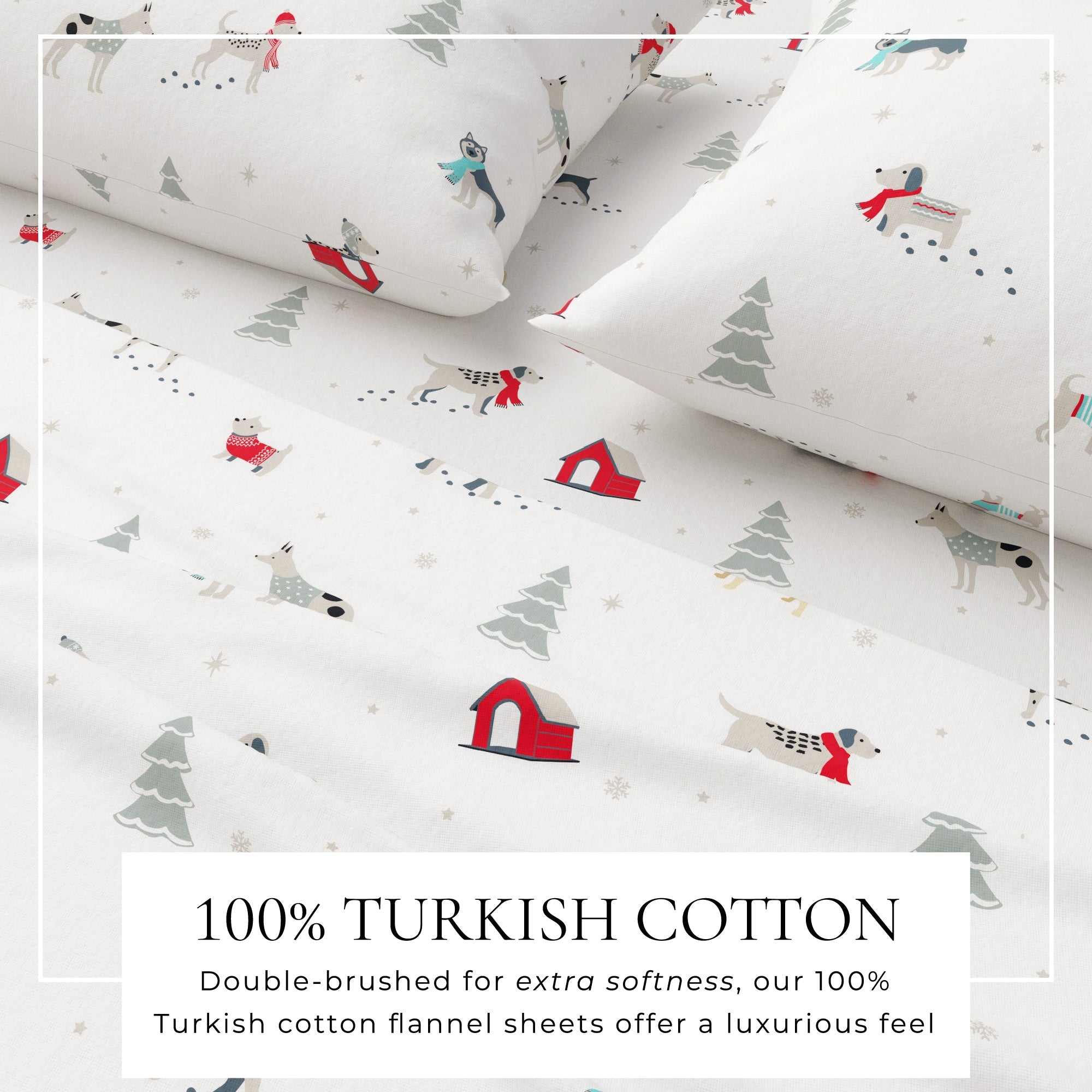 Flannel sheets with Christmas pattern on a white background