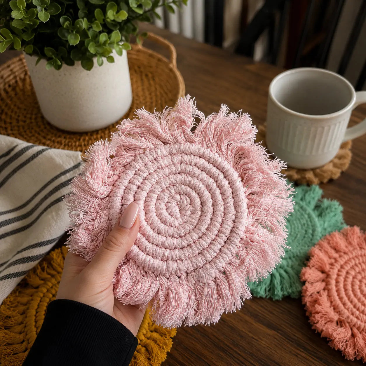 Pastel Braided Tassel Coasters Gia Roma