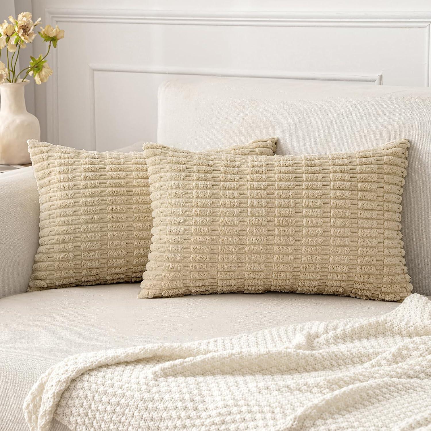 Corduroy Striped Throw Pillow Covers – 18" x 18" (Set of 2) - KJ Cozy Designs