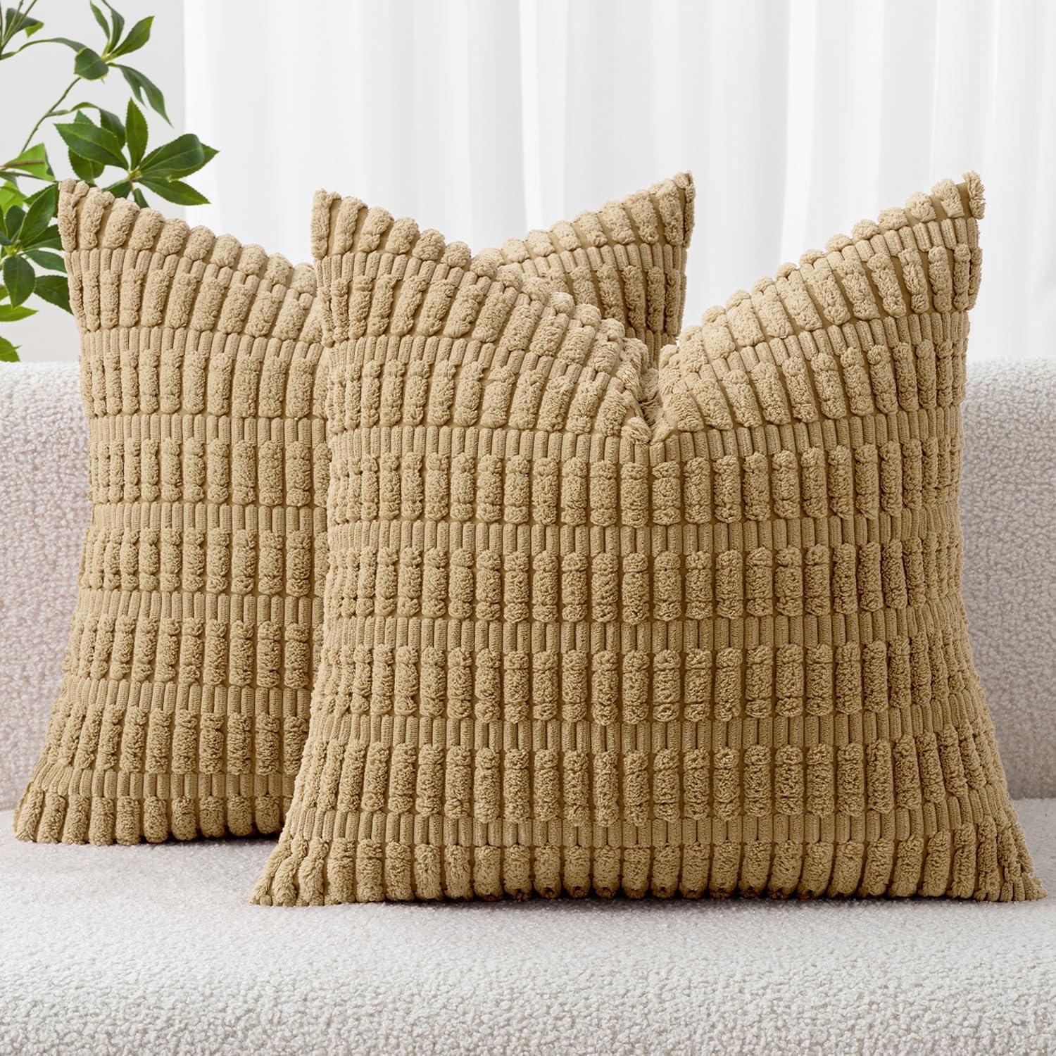 Corduroy Striped Throw Pillow Covers – 18" x 18" (Set of 2) - KJ Cozy Designs