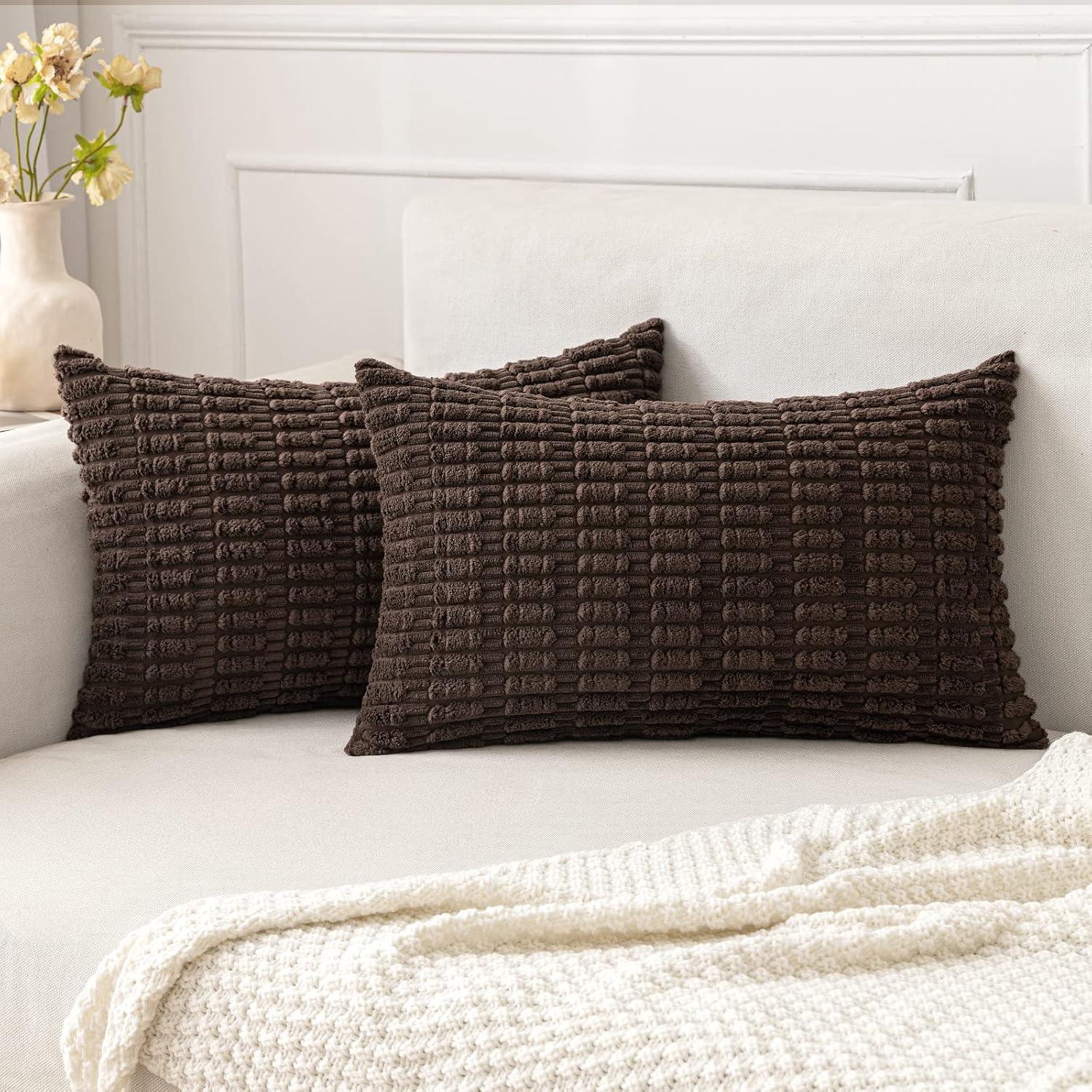 Corduroy Striped Throw Pillow Covers – 18" x 18" (Set of 2) - KJ Cozy Designs