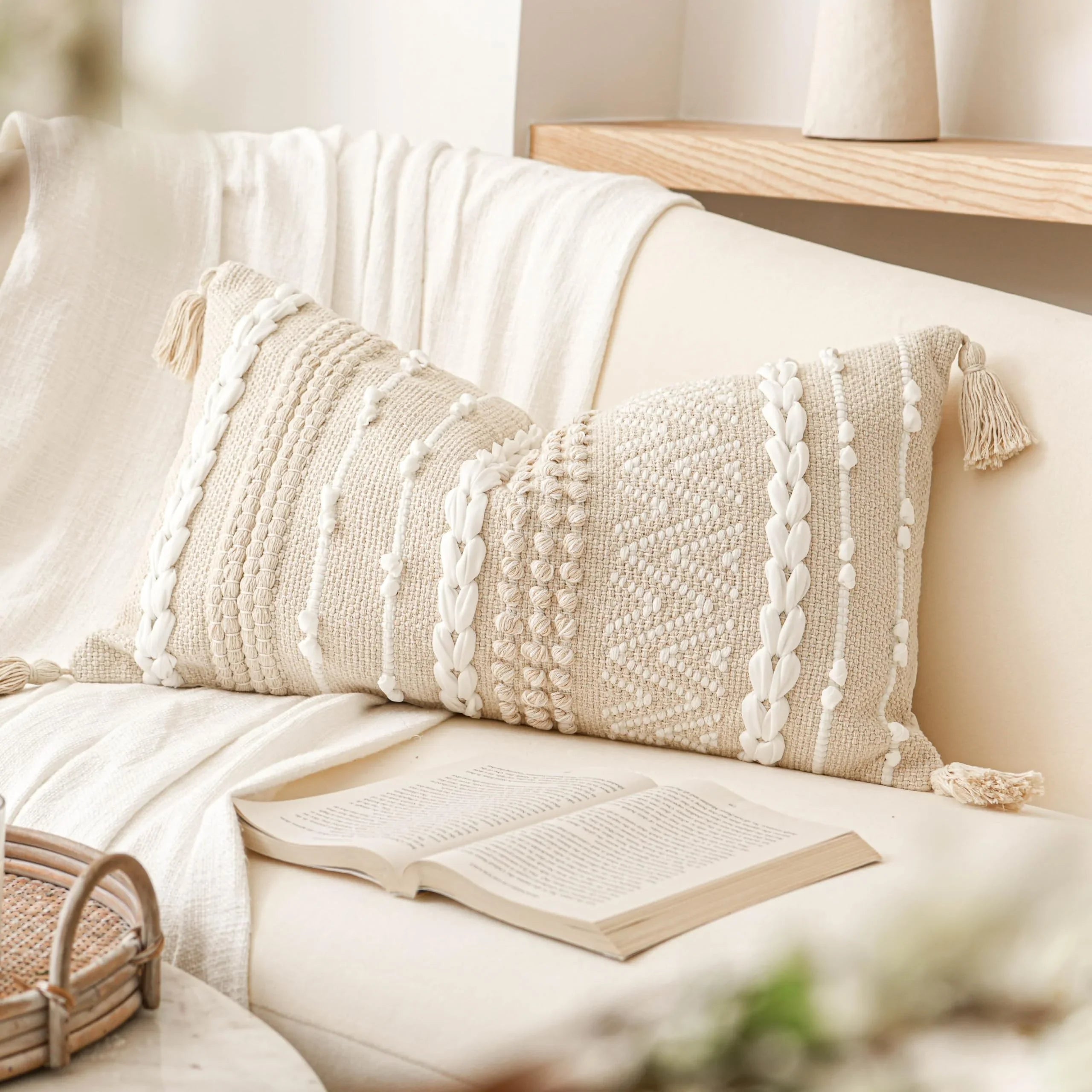 Cream Decorative Lumbar Pillow Cover – 14" x 36" - KJ Cozy Designs