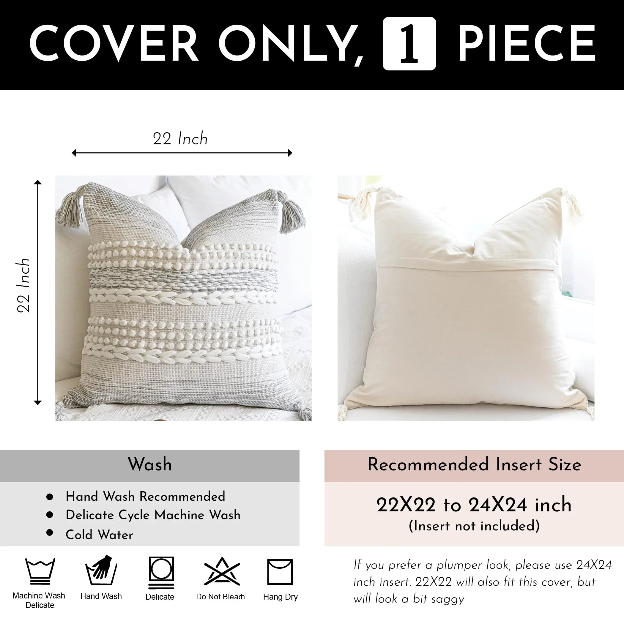 Cream Decorative Lumbar Pillow Cover – 14" x 36" - KJ Cozy Designs