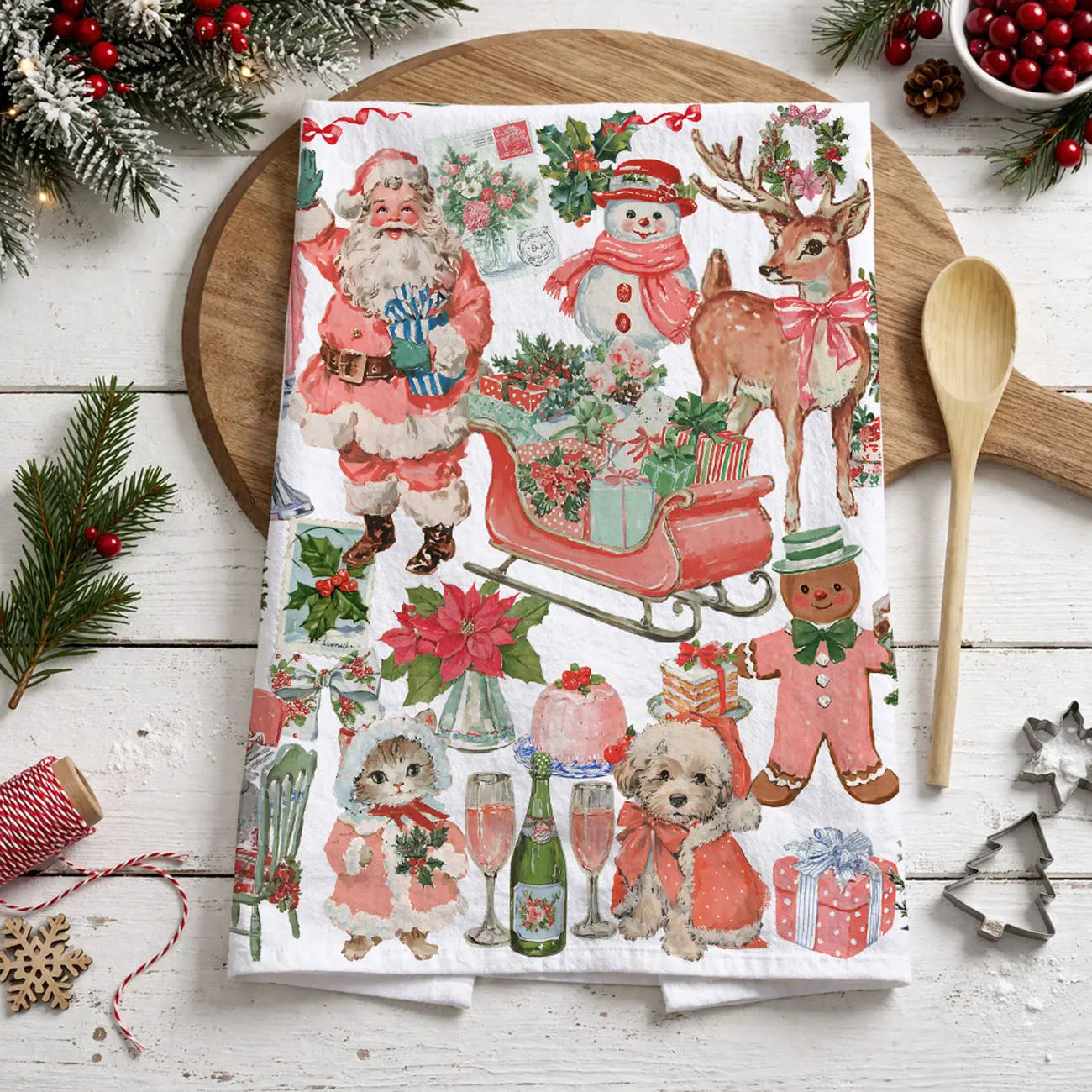 Vintage Pink Christmas Kitchen Towel Gia Roma Vintage Pink Christmas Kitchen Towel Gia Roma