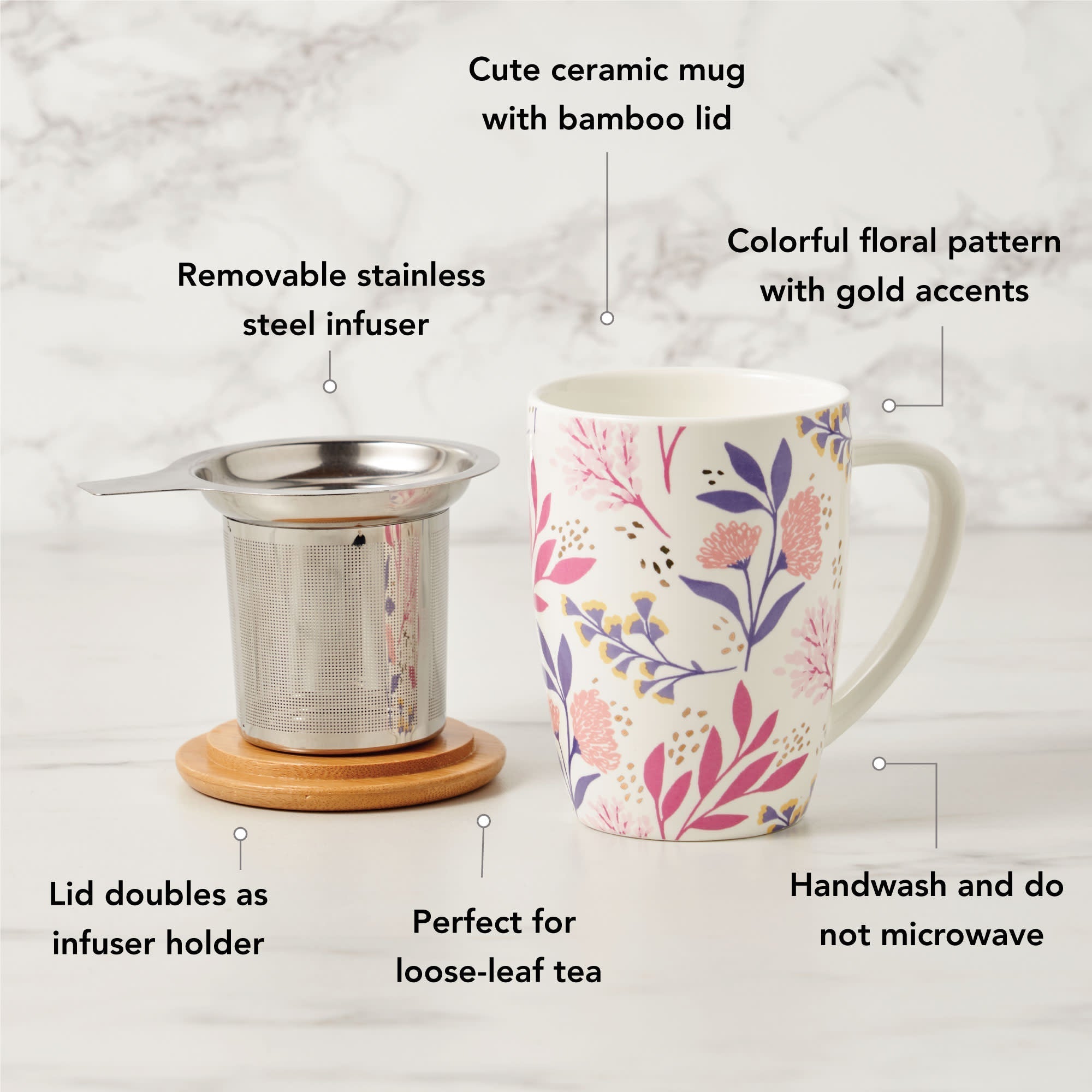 Bailey: Botanical Bliss Ceramic Tea Mug & Infuser Pinky Up Tea Bailey: Botanical Bliss Ceramic Tea Mug & Infuser Pinky Up Tea
