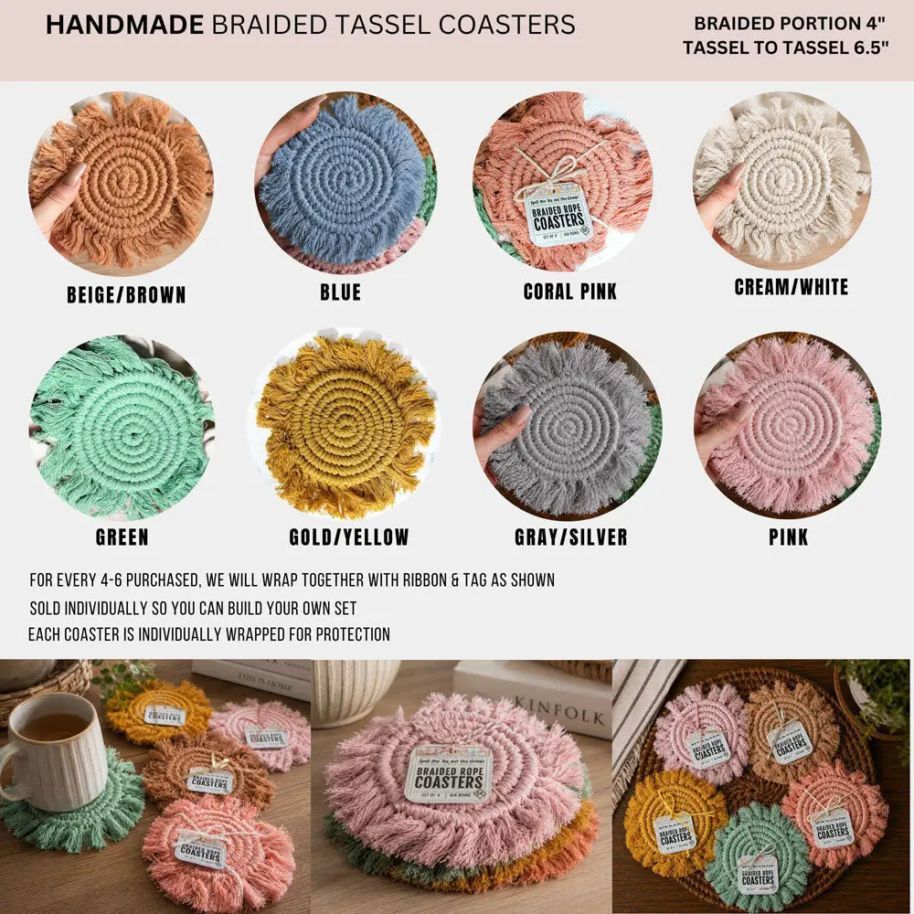 Pastel Braided Tassel Coasters Gia Roma