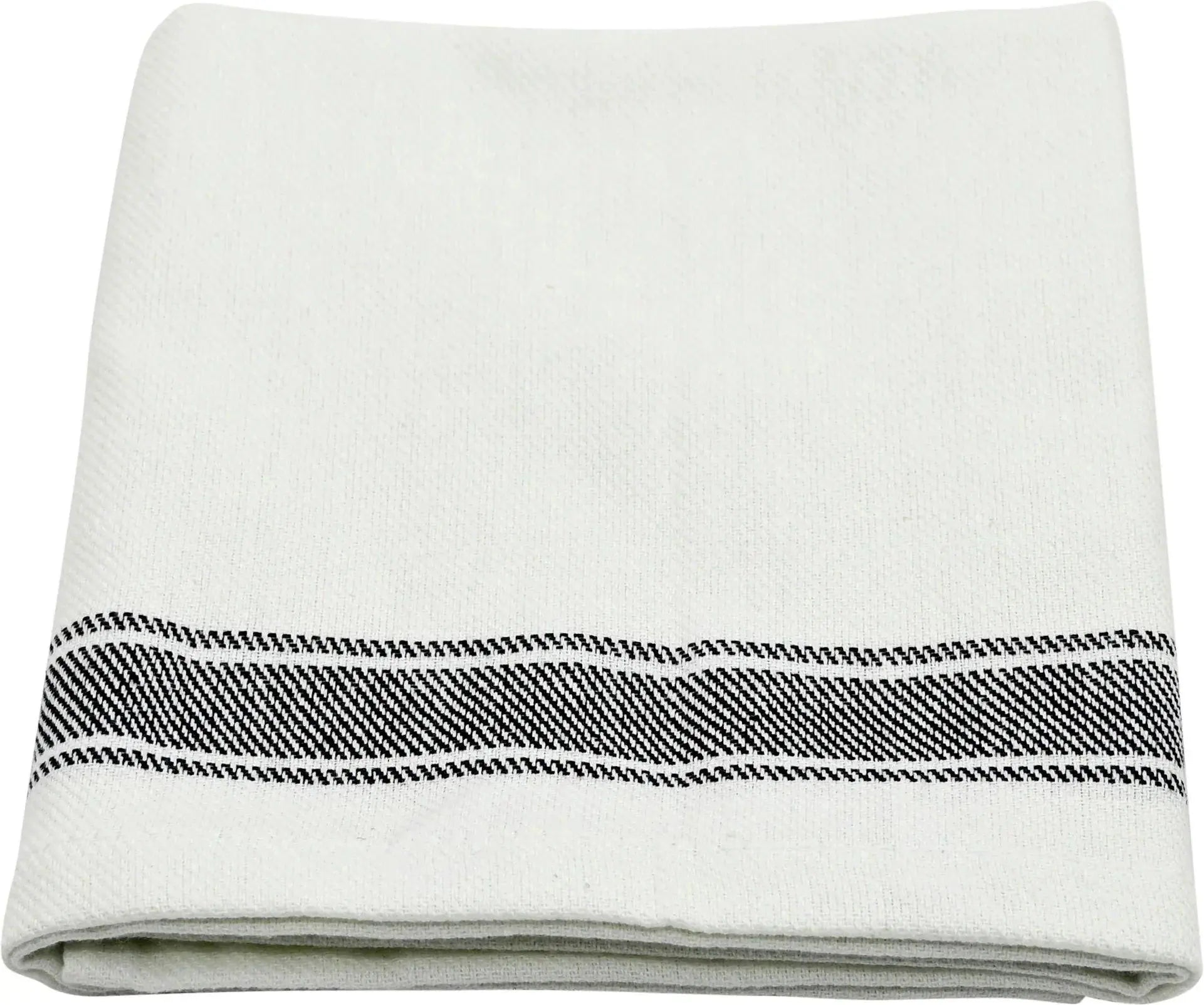 Cream farmhouse kitchen towel with black herringbone stripe, cozy cottage home decor