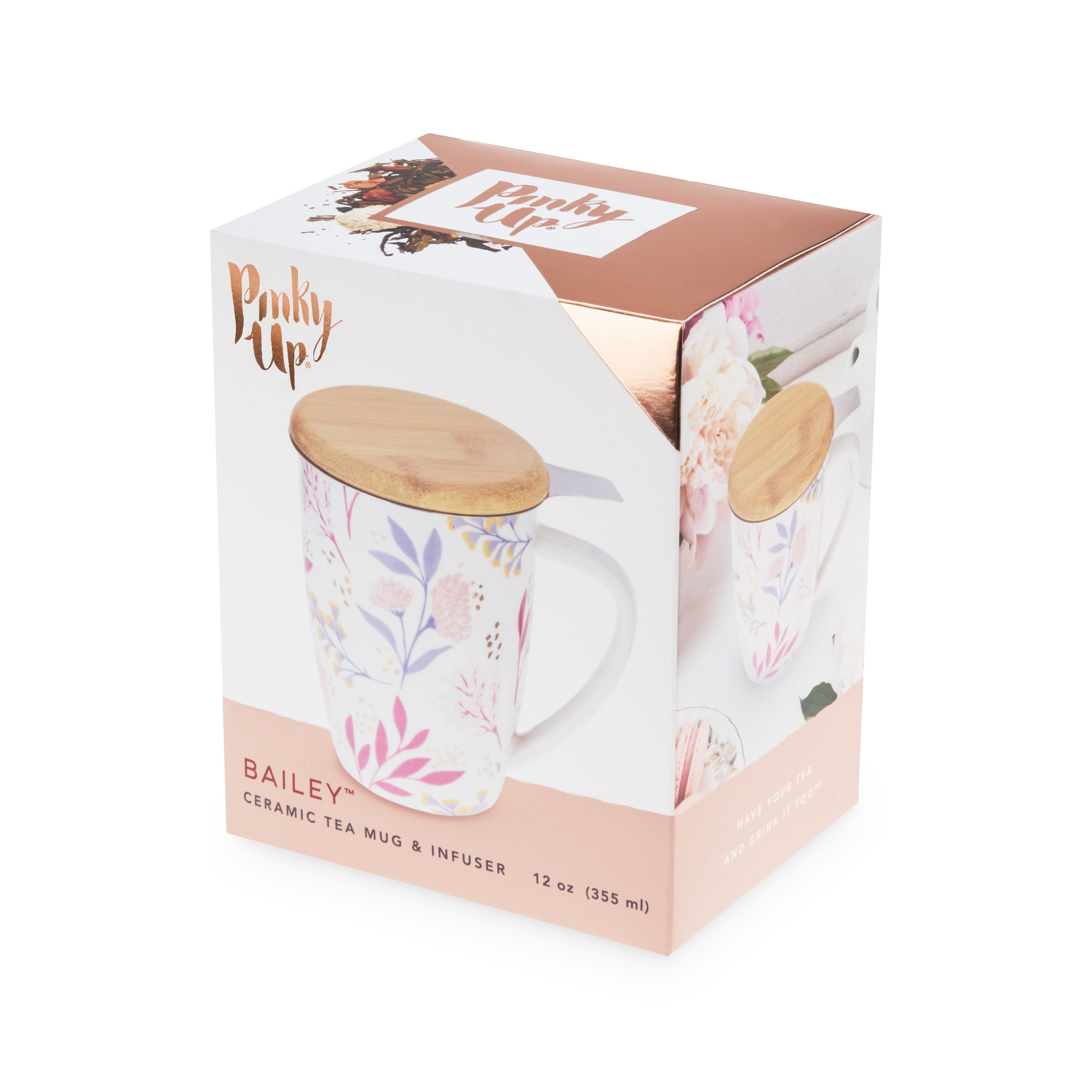 Bailey: Botanical Bliss Ceramic Tea Mug & Infuser Pinky Up Tea Bailey: Botanical Bliss Ceramic Tea Mug & Infuser Pinky Up Tea