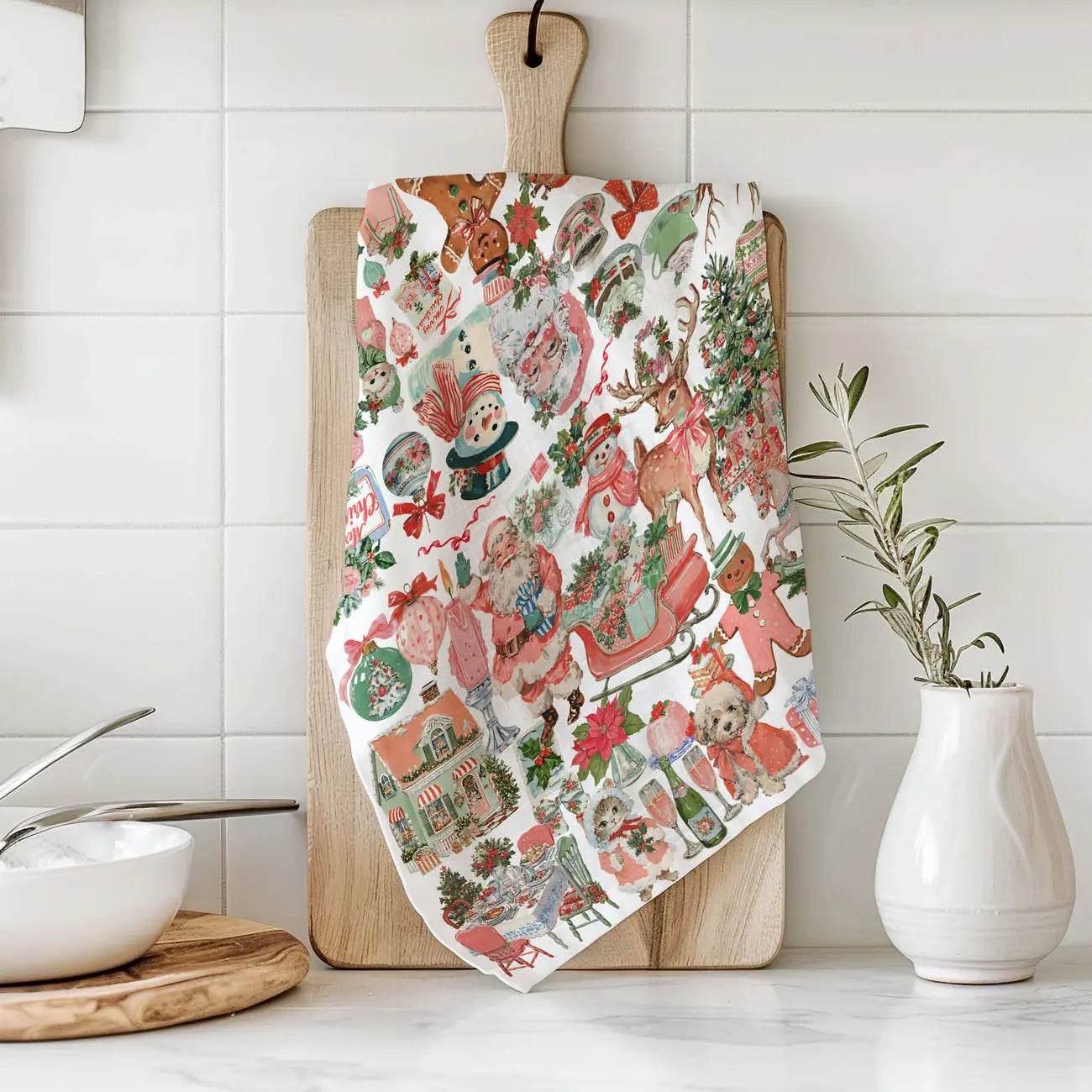 Vintage Pink Christmas Kitchen Towel Gia Roma Vintage Pink Christmas Kitchen Towel Gia Roma