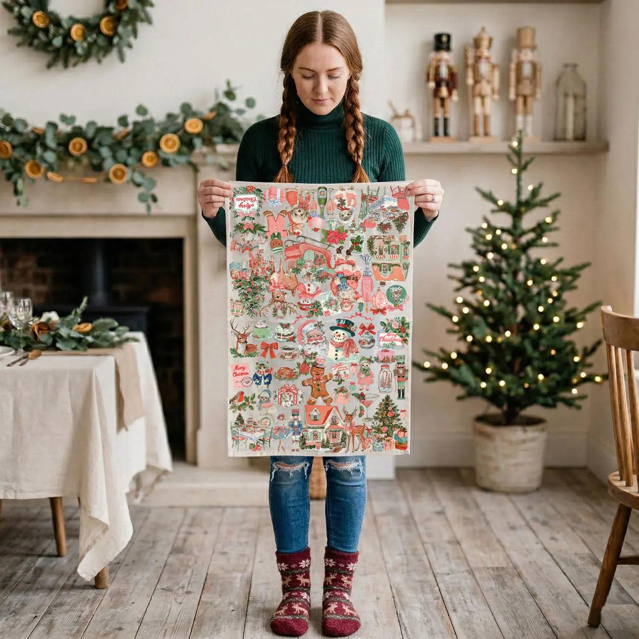 Vintage Pink Christmas Kitchen Towel Gia Roma Vintage Pink Christmas Kitchen Towel Gia Roma