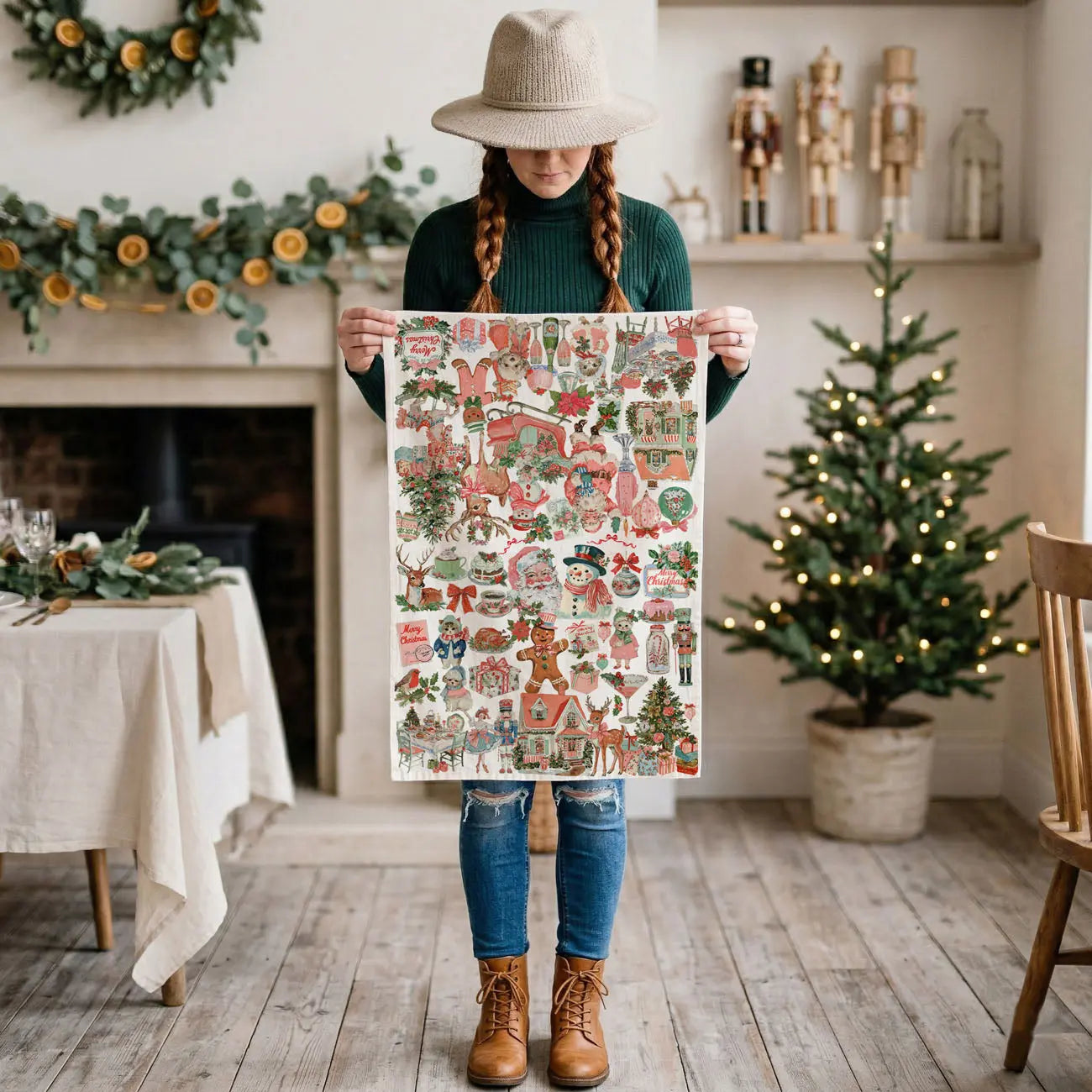 Vintage Pink Christmas Kitchen Towel Gia Roma Vintage Pink Christmas Kitchen Towel Gia Roma