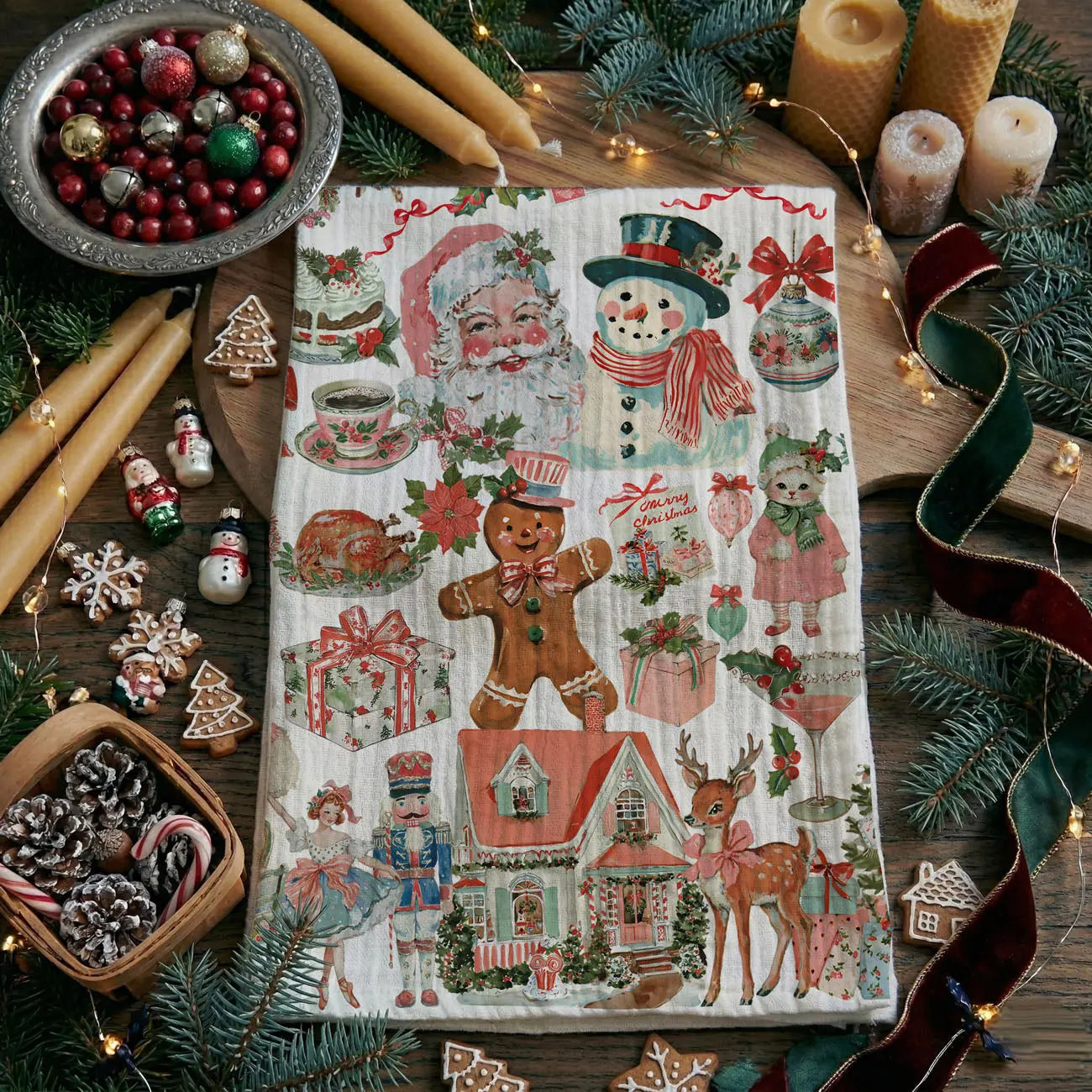 Vintage Pink Christmas Kitchen Towel Gia Roma Vintage Pink Christmas Kitchen Towel Gia Roma