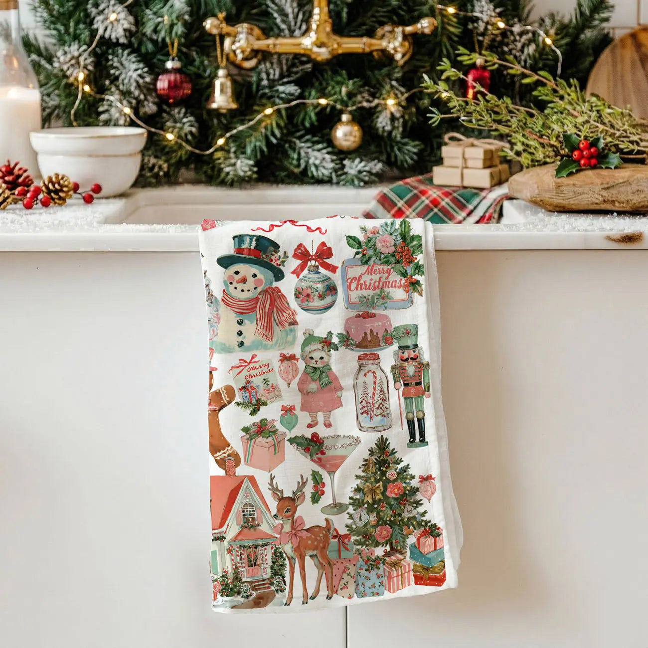 Vintage Pink Christmas Kitchen Towel Gia Roma Vintage Pink Christmas Kitchen Towel Gia Roma