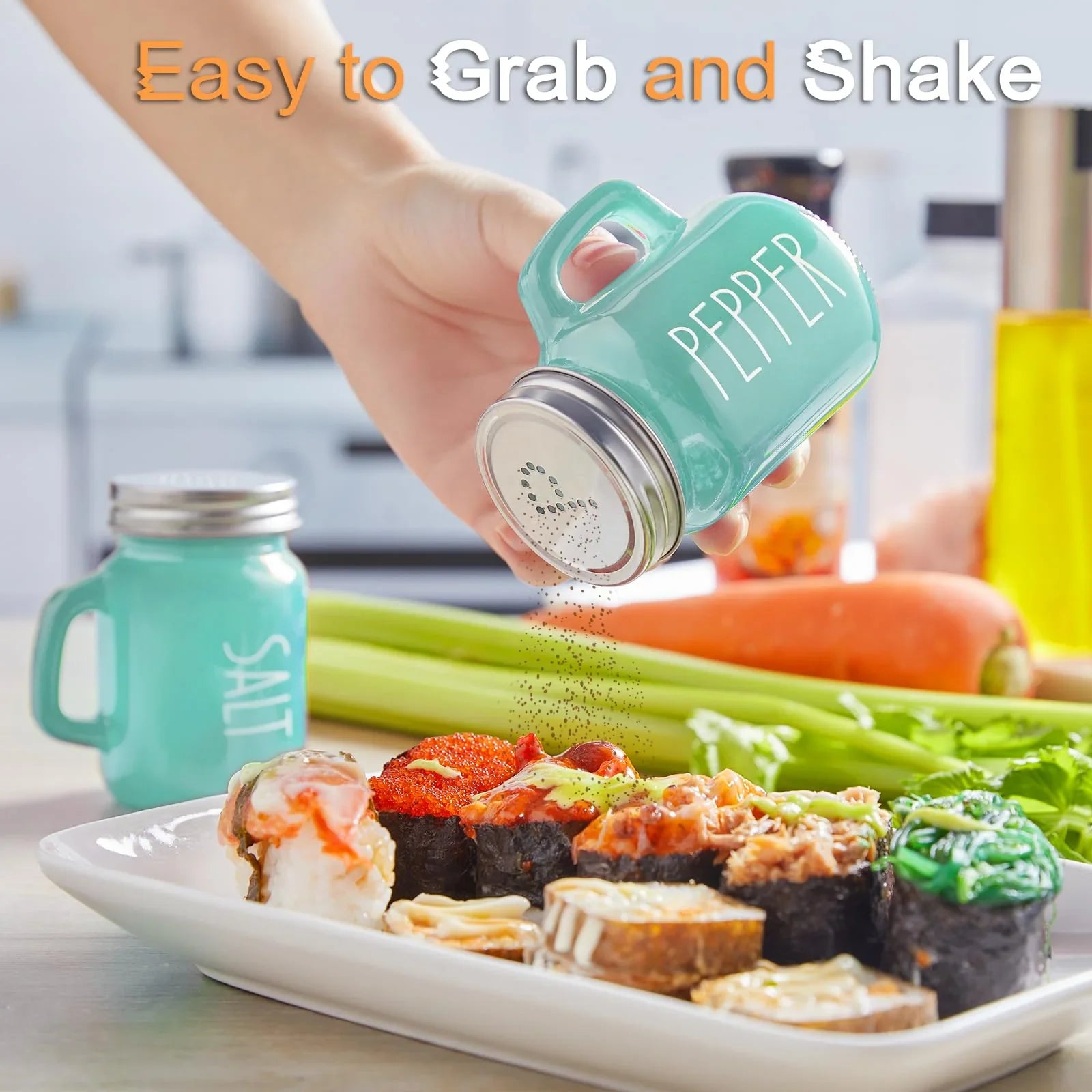 Salt and Pepper Shakers Set, ZOSUJO 4 oz Cute Salt Pepper Shaker, Kitchen Decor for Home Restaurants Wedding, Glass Black White Shaker Sets with Stainless Steel Lids - KJ Cozy Designs