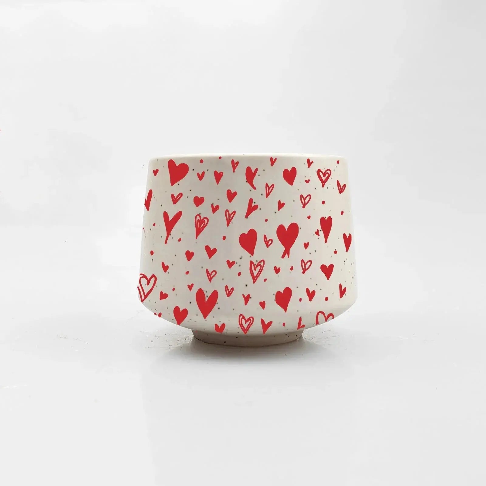 White ceramic bowl with red heart pattern, cozy farmhouse decor for home or gift